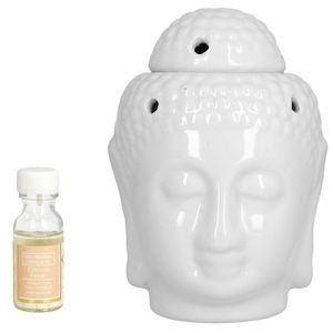 White Ceramic Buddha Head Tealight Candle Holder with Aromatherapy Oil Burner (5